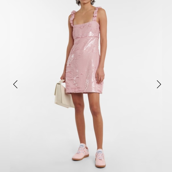 GANNI NWT pink mini party sequins dress with ruffle straps- size EU 46- US 14/16 - Picture 2 of 16